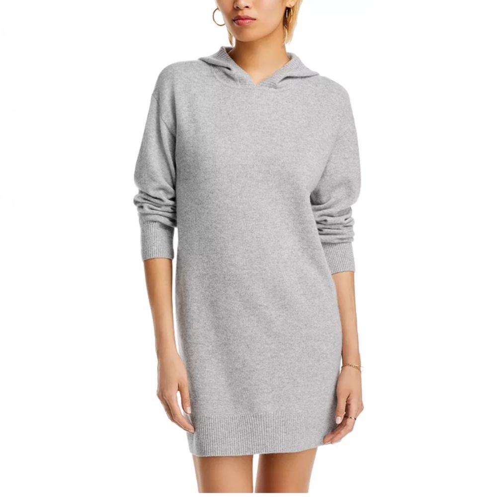 Luxurious 100% Cashmere Hoodie Mini Dress By Aqua in Gray